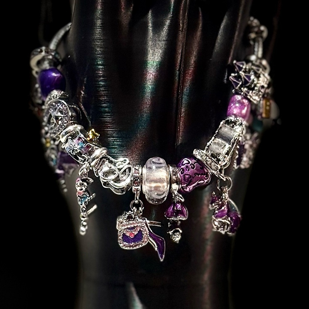 Elegant Purple and Silver Charm Bracelet